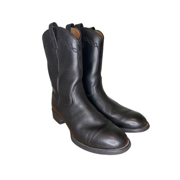 Ariat Men’s 9.5 Roper Boots Western Black Leather Rancher Cowboy Boots Rodeo ATS - Picture 1 of 10